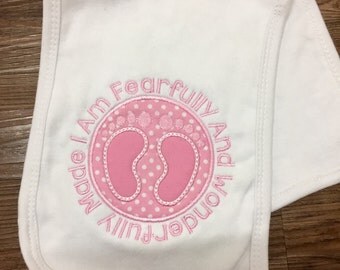 Baby burp cloth / Christian baby cloth / I am Fearfully and wonderfully made / embroidered baby burp cloth / baby shower gift