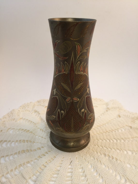 Vintage Painted Brass Vase India by DistinctiveVintage1 on Etsy