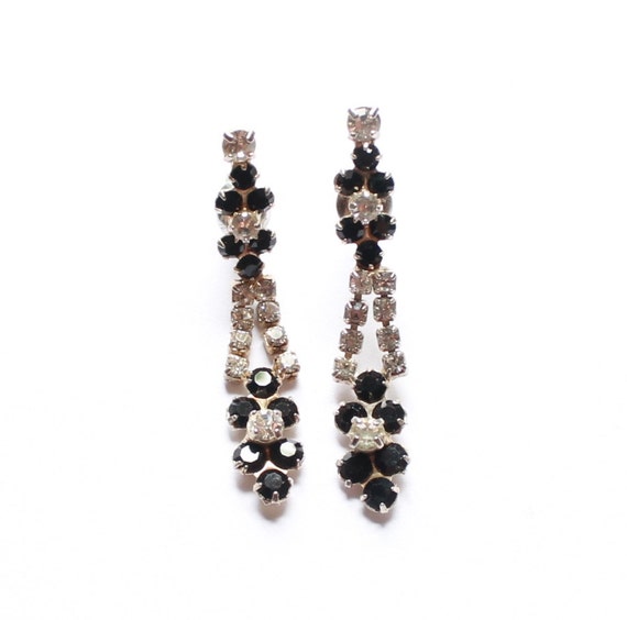 Vintage Black And Clear Rhinestone Dangle Drop By Paststore On Etsy