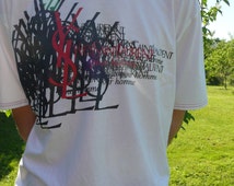 vintage ysl Yves Saint Laurent big logo pour home white t-shirt polo 100% cotton Sz XXL (big)