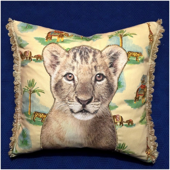 Lion cub kids pillow with Tooth Fairy Pocket On animal print