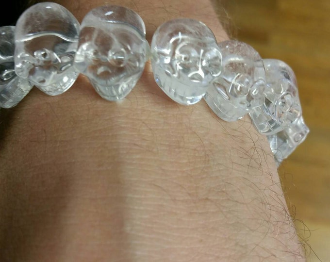 Quartz Skull Bracelet- High Grade Quartz from Brazil- Amazing Clarity- Healing Crystal \ Healing Stone \ Quartz Crystal \ Crystal Skull