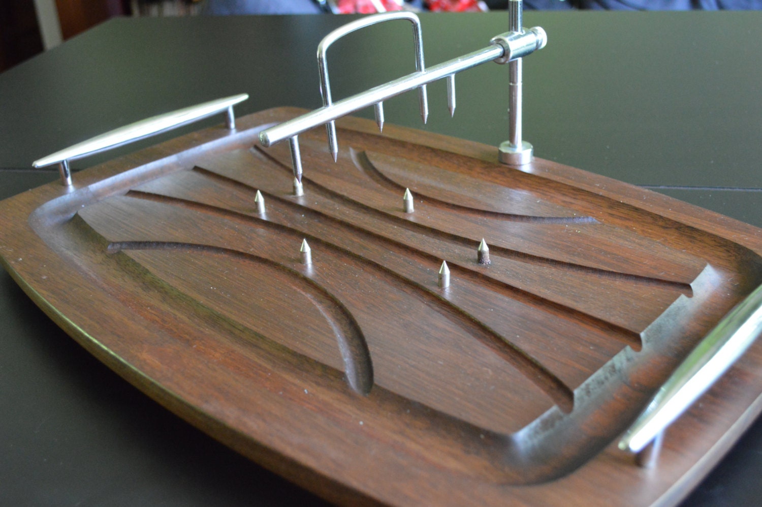 TEAK and STAINLESS STEEL Carving Tray, Meat Carving Tray, Churrascaria