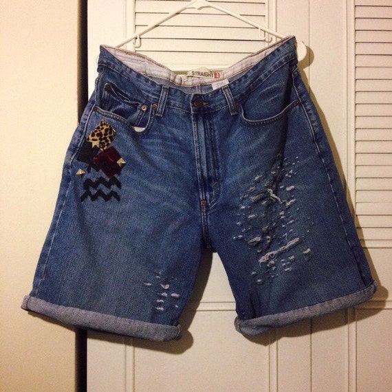 Levi's Jean Shorts Patched and Distressed by mistythehippie