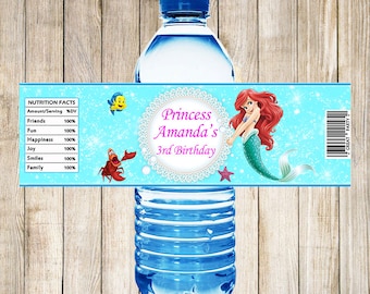 Items similar to Disney Ariel The Little Mermaid Water Bottle Labels ...