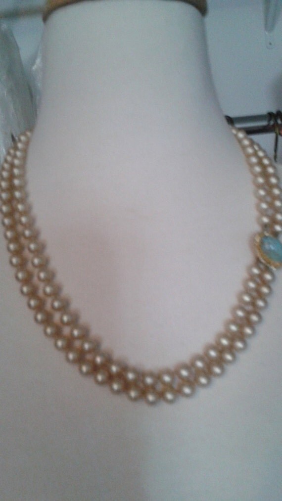 Real Vintage vintage pearl Necklace with turquoise color with