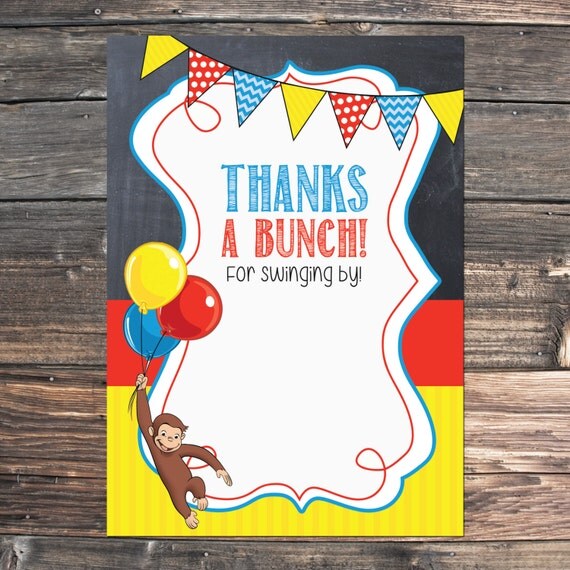 Curious George Thank-You Card PDF File Printable by AJandTayTay
