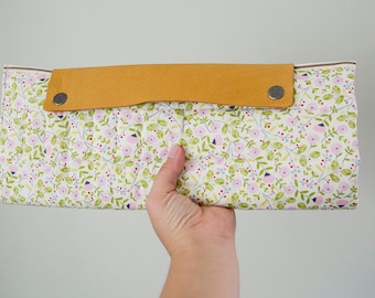 Circular Knitting Needle Case in Pink Flowers and Leather