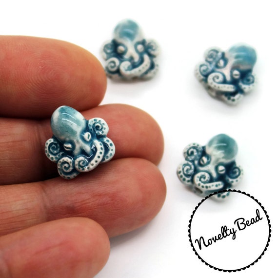 4 Small Octopus Beads Nautical Steampunk Cthulu