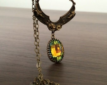 Crystal Necklace Swarovski Crystal Pendant Necklace Victorian Necklace Antique Gold Brass Bronze Vintage Necklace Swarovski Autumn Necklaces