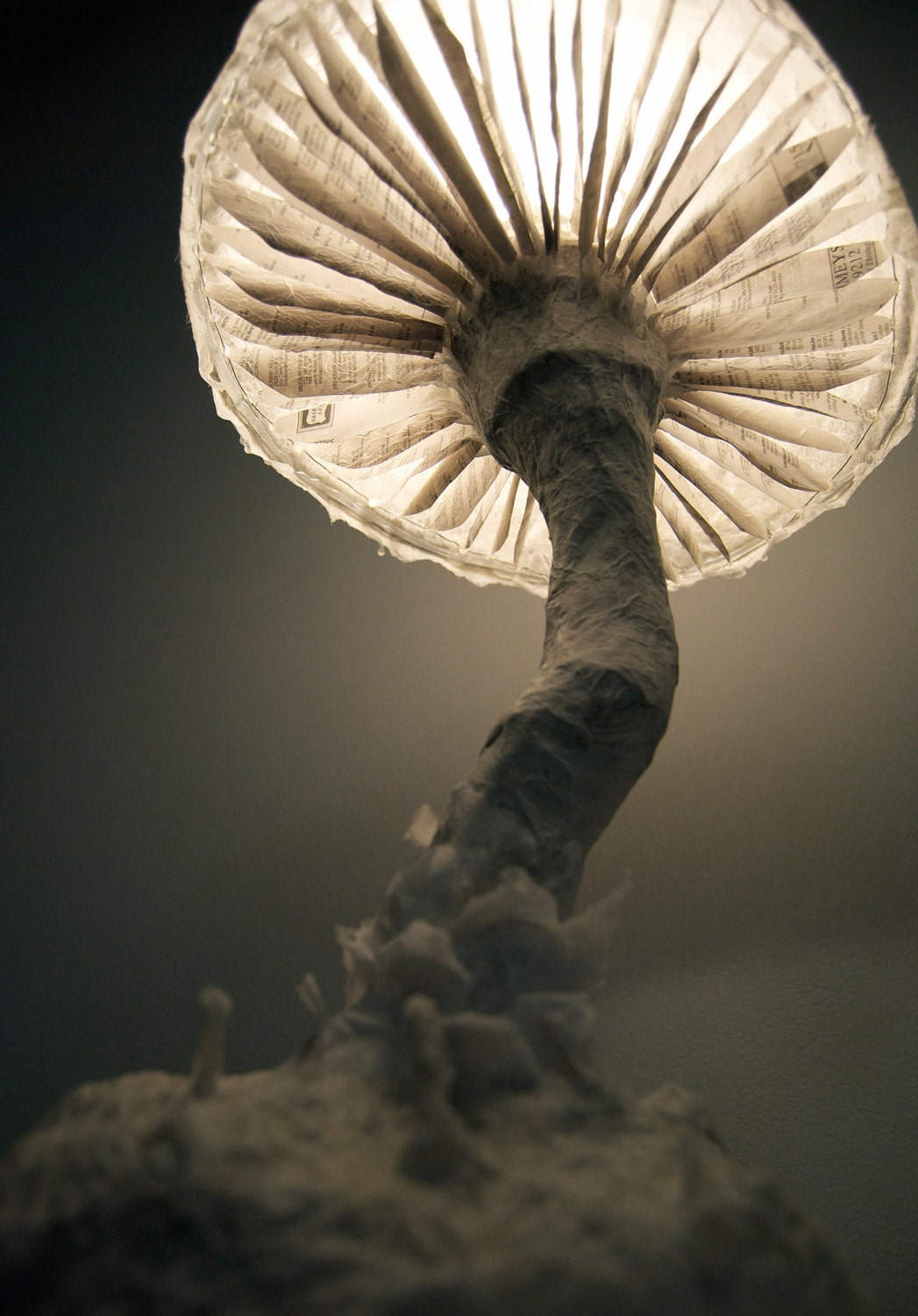 Paper Mache Fungus Lamp Light Sculpture Handmade Lamp