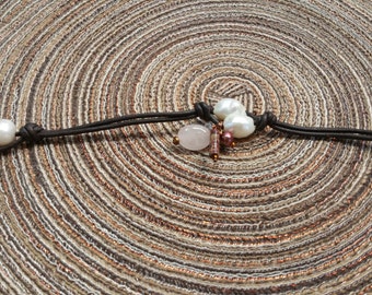 Twin Pearl Leather Bracelet with Grace Collection Charms