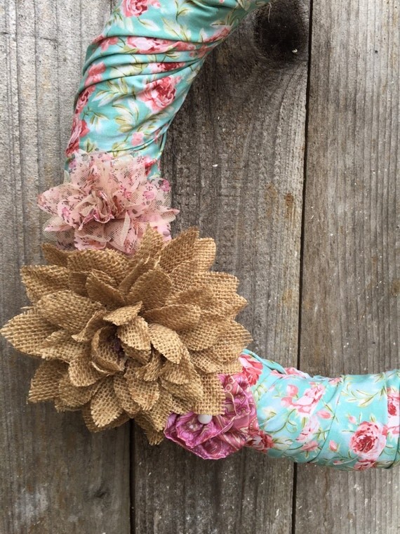 Items similar to Shabby Chic Fabric Wreath on Etsy