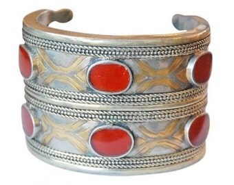 Turkoman Tribal Silver Carnelian Cuff