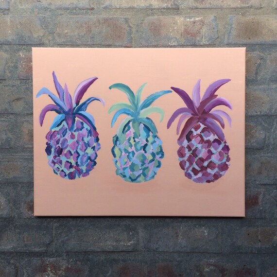 16x20 Abstract pineapple painting 3 colorful by PaintAndPattern