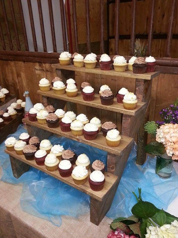 Rustic Wood Stair Step Cupcake Stand