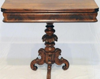 Attractive Small Empire Walnut Game or Card Table, Carve Pedestal Base #1662