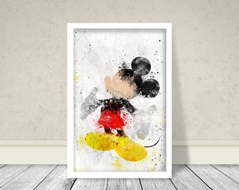 Mickey Mouse Watercolor Inspired Art, Mickey Mouse Art, Disney Art
