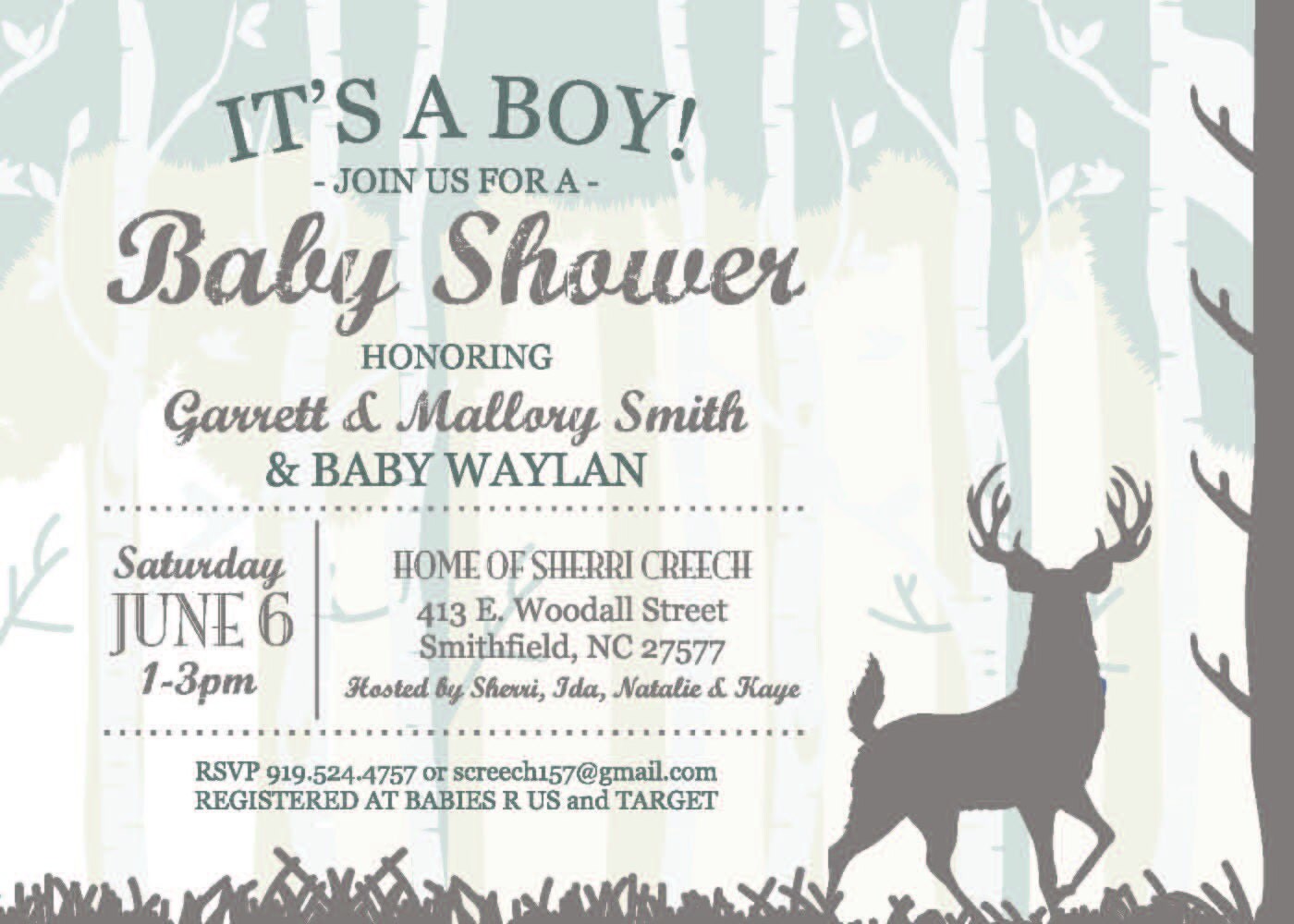 Deer Outdoor Themed It's a Boy Baby Shower Invitation