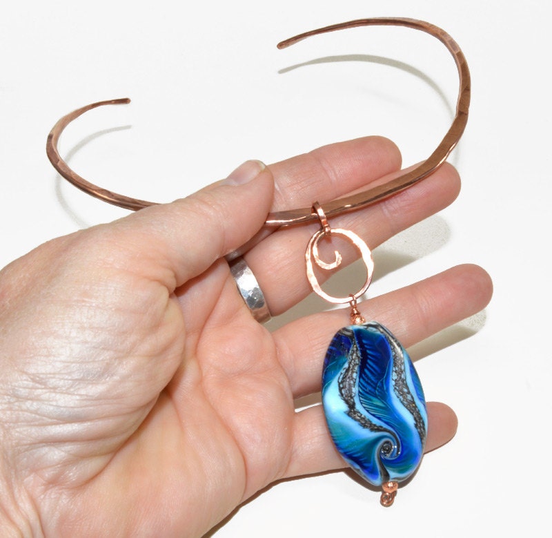 Copper Torque Necklace with Artisan Blue by BrackenDesigns