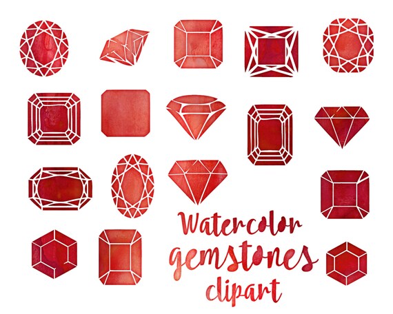 Gem jewel clip art Watercolor gems clipart cut crystals Hand