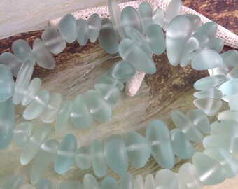 Sea glass bead,supplies,beach glass,seaglass nuggets,recycled glass,cultured sea glass,frosted nuggets,bead,glass,drilled glass,aqua,24 pcs