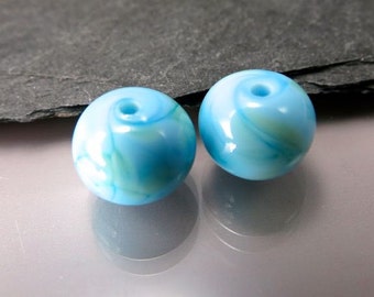 Handmade Lampwork Earring Beads by GlassBeadArt … Sky blue mix ... SRA F12 ... 13x11mm