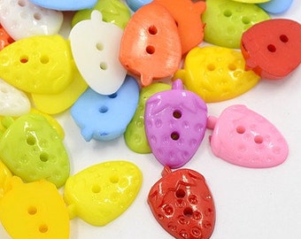 Novelty Buttons SALE (B112) 20 Assorted Colors Strawberry Plastic 21x14mm Buttons for Sewing Crochet Knitting Crafting Scrapbooks