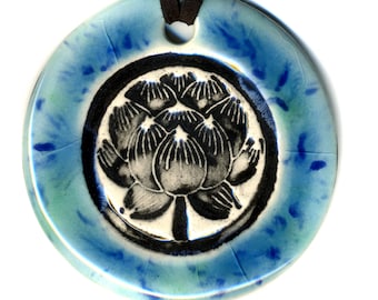 Lotus Flower Ceramic Necklace in Blue