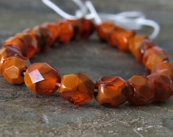 Pumpkin Rounds Czech Glass Bead 6mm : 25 pc Strand Orange Brown 6mm Beads