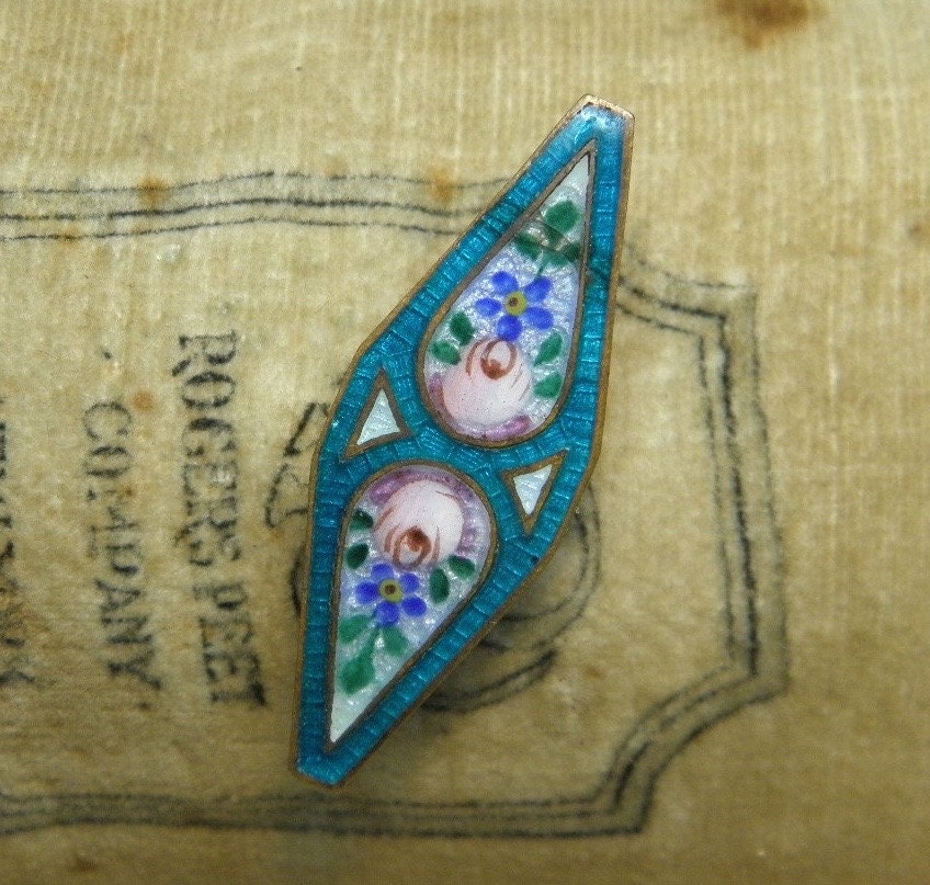 Vintage Enamel Floral Pin Antique Brooch Roses