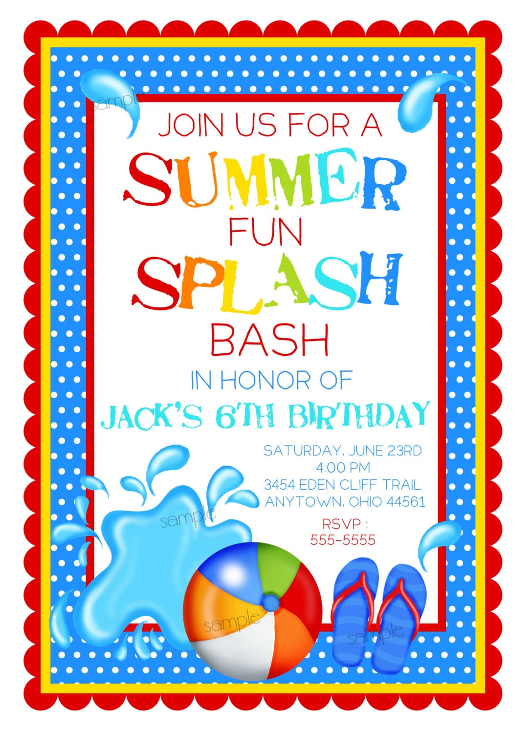 Pool Party Invitations Splash Bash invitations Boys