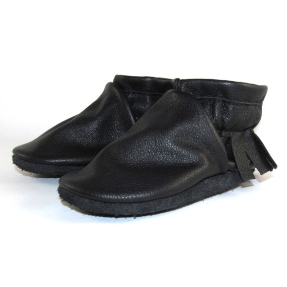 Soft Sole Black Leather Baby Shoes Moccasins 6 to 12 Month