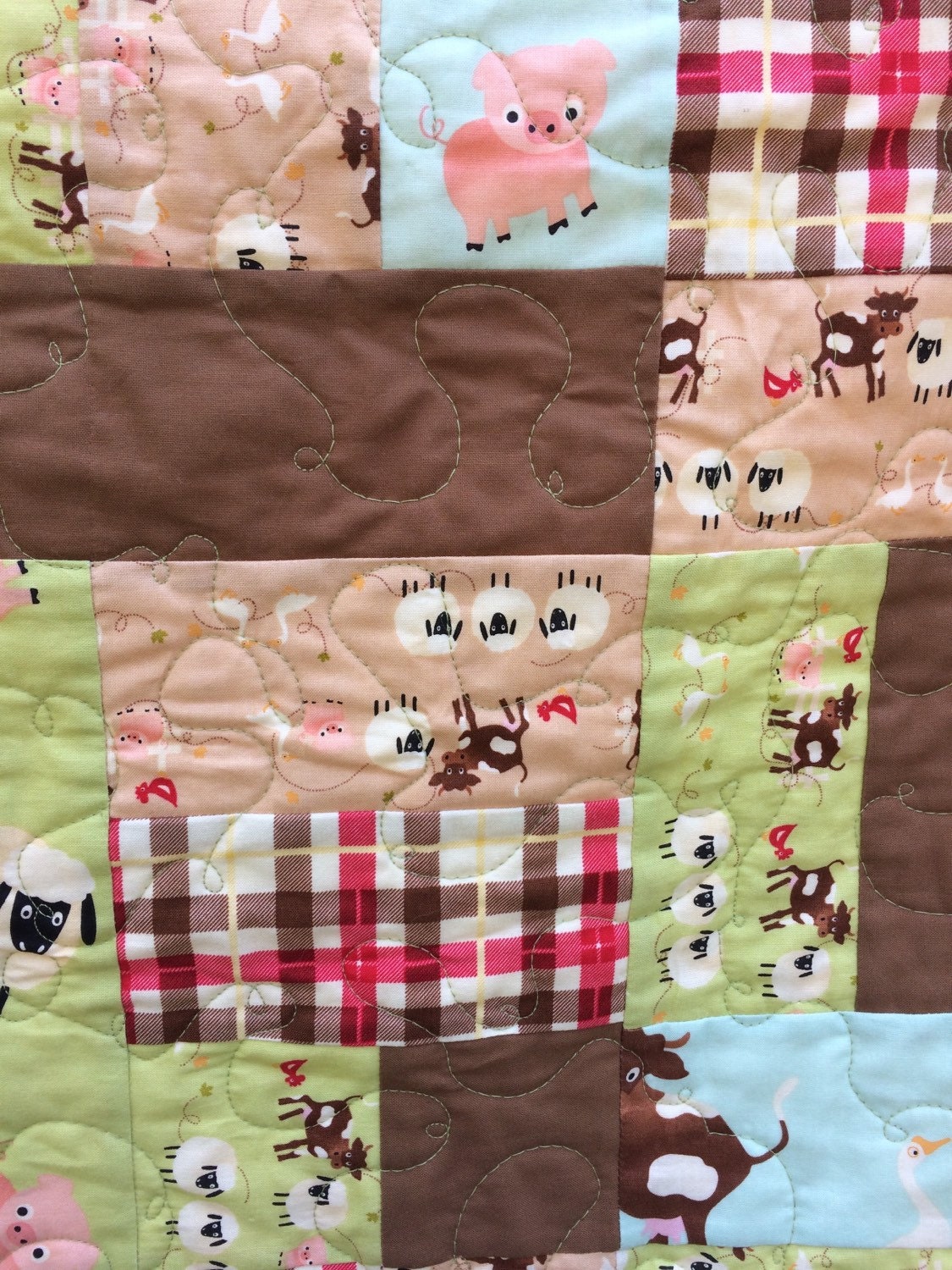 Baby Quilt Farm Animals and Plaid by MeAndTheoQuilts on Etsy