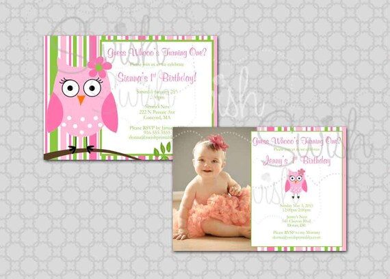 Owl Birthday Invitation - First Birthday - Photo Owl Birthday Look Whoo's One - Cute wide eyed owl Il_570xn