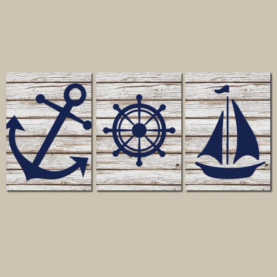 Nautical Wall Art Canvas or Prints Distressed Wood by 