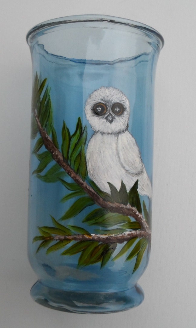 Painted Owl Vase Hand Painted Owl Glass Vase Owls Glass Vase