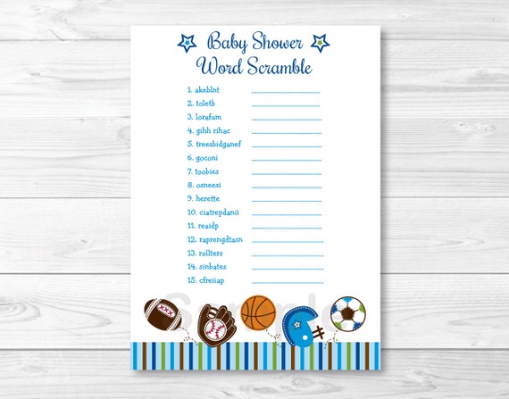 Sports Baby Word Scramble / Baby Shower Game / Sports Baby Shower