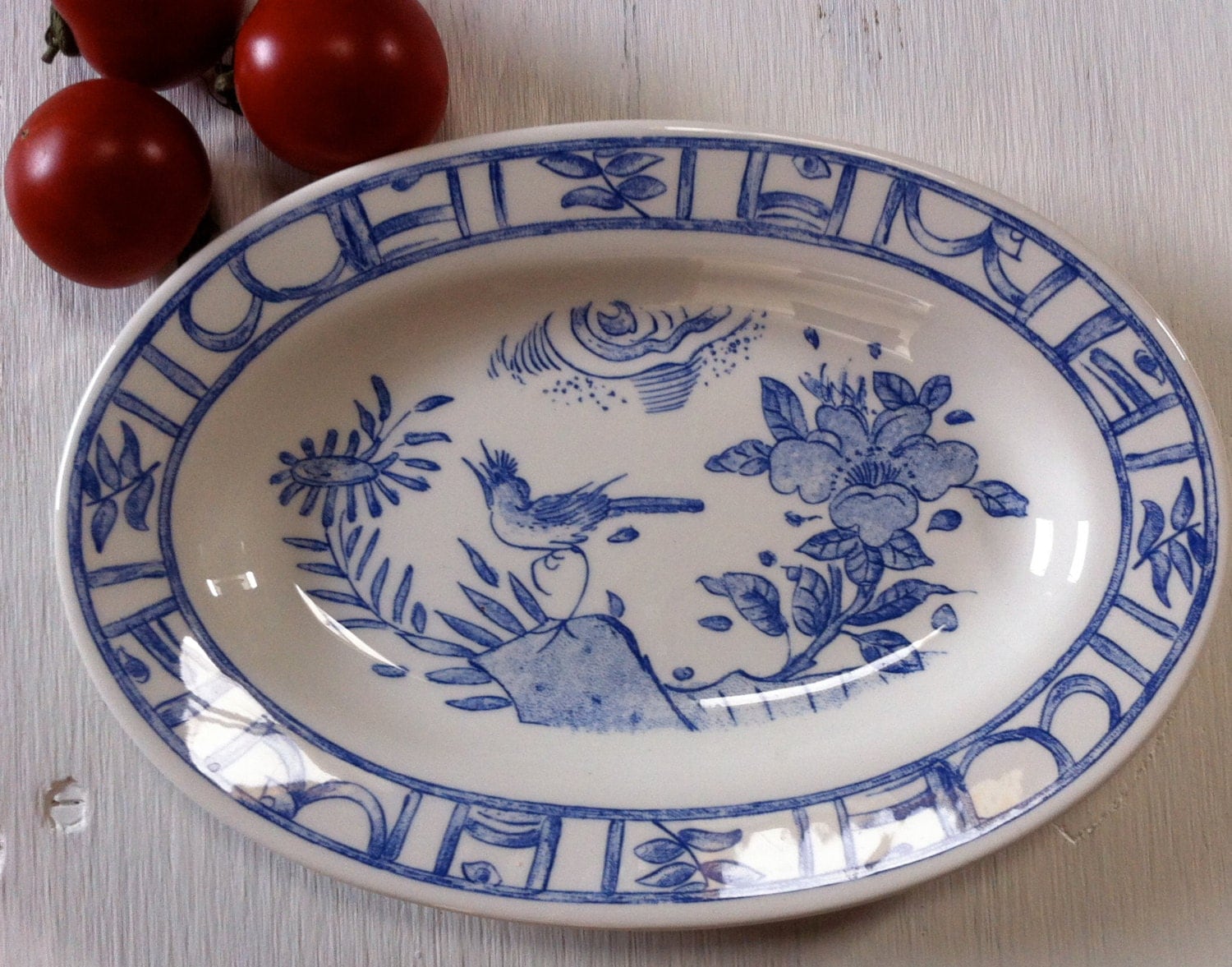 French Blue Bird Gien Pickle Dish Replacements France Oiseau