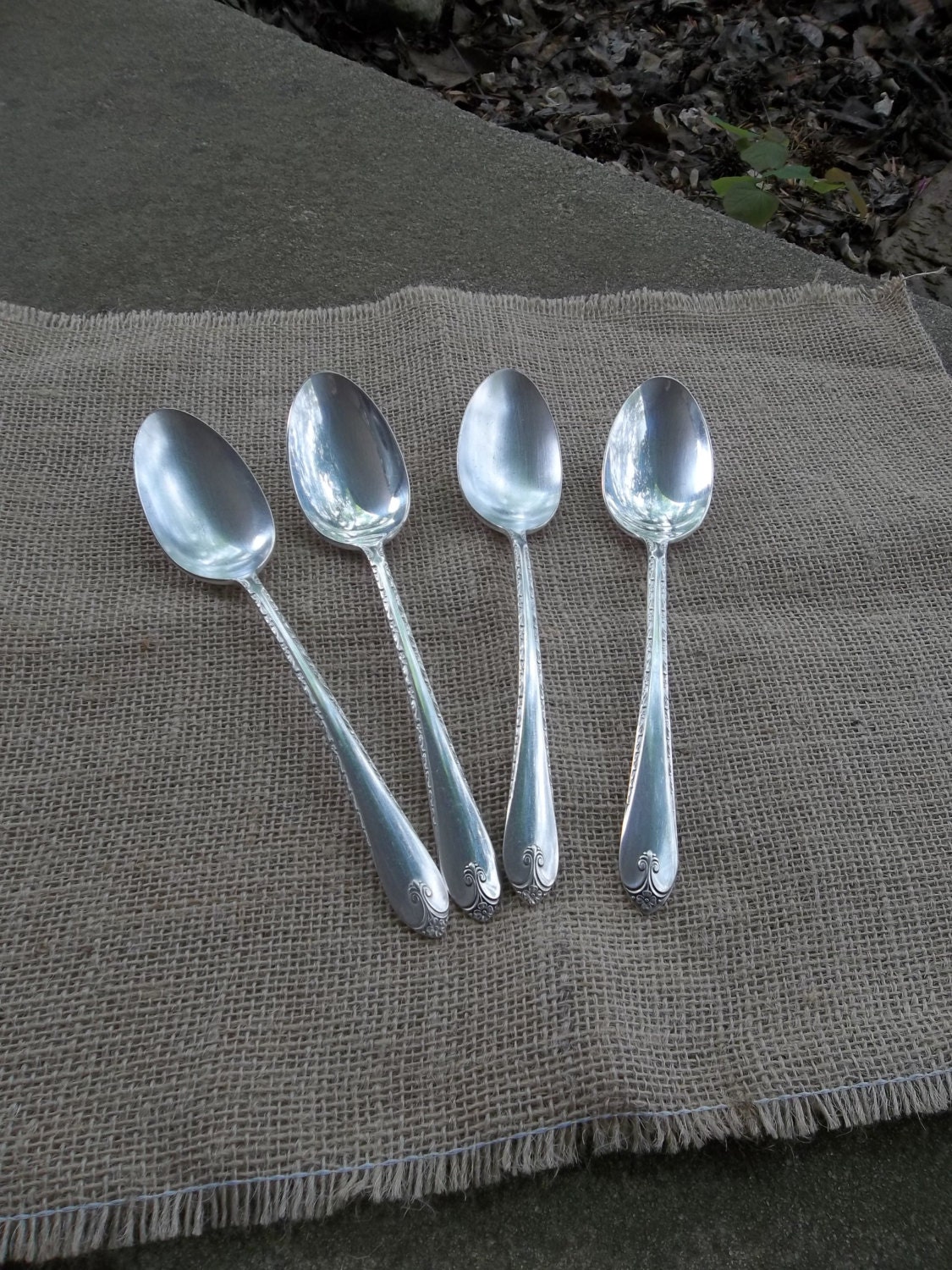 4 Silver Plate Spoons EXQUISITE Dessert Spoons Vintage