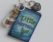 Little Mermaid Key Ring with Chain Heart Charm Wish Dust Charm Book Charm Key Chain - Personalize with Initial and Birthstone Charm