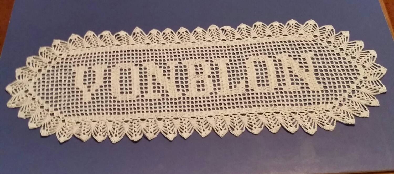 Filet Crochet Name Doily 7 letters Letter Style C custom made