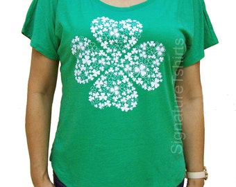 St. Patricks Day shirt womens t-shirt Shamrock Vintage flowy scoop neck tshirt funny wife gift graphic tee shirt Irish green clover