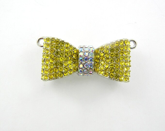 Dimensional Yellow Rhinestone Bow Pendant Double Link