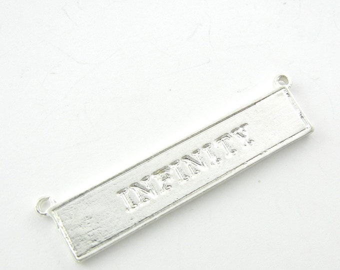 Double Link Bar Pendant One Side Says "Beyond" the Other Says "Infinity" Silver-tone