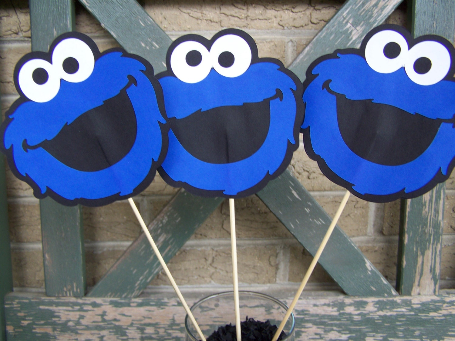 Cookie Monster centerpiece faces set of 3 party decorations