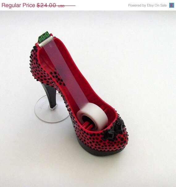 Stiletto Shoe Tape Dispenser / Black Polka Dots on by ME2Designs