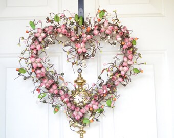 Heart shaped Wreath - mauve dry look rosebuds - Romantic Gift - Mothers Day