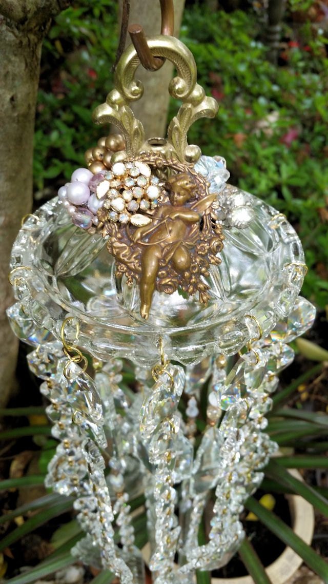 Jeweled Cherub Antique Crystal Wind Chime for TJV
