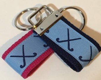 Field Hockey Key Fob, Sports Keychain, Gifts Under 10, Wristlet Key Holder, Mini Key FOB, Field Hockey Ribbon, Party Favor, Key Ring,